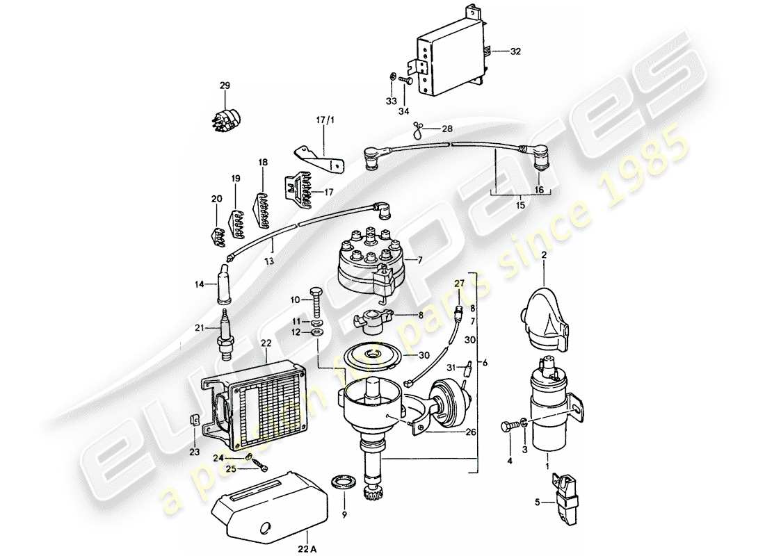 porsche 928 (1979) electrical components - engine part diagram