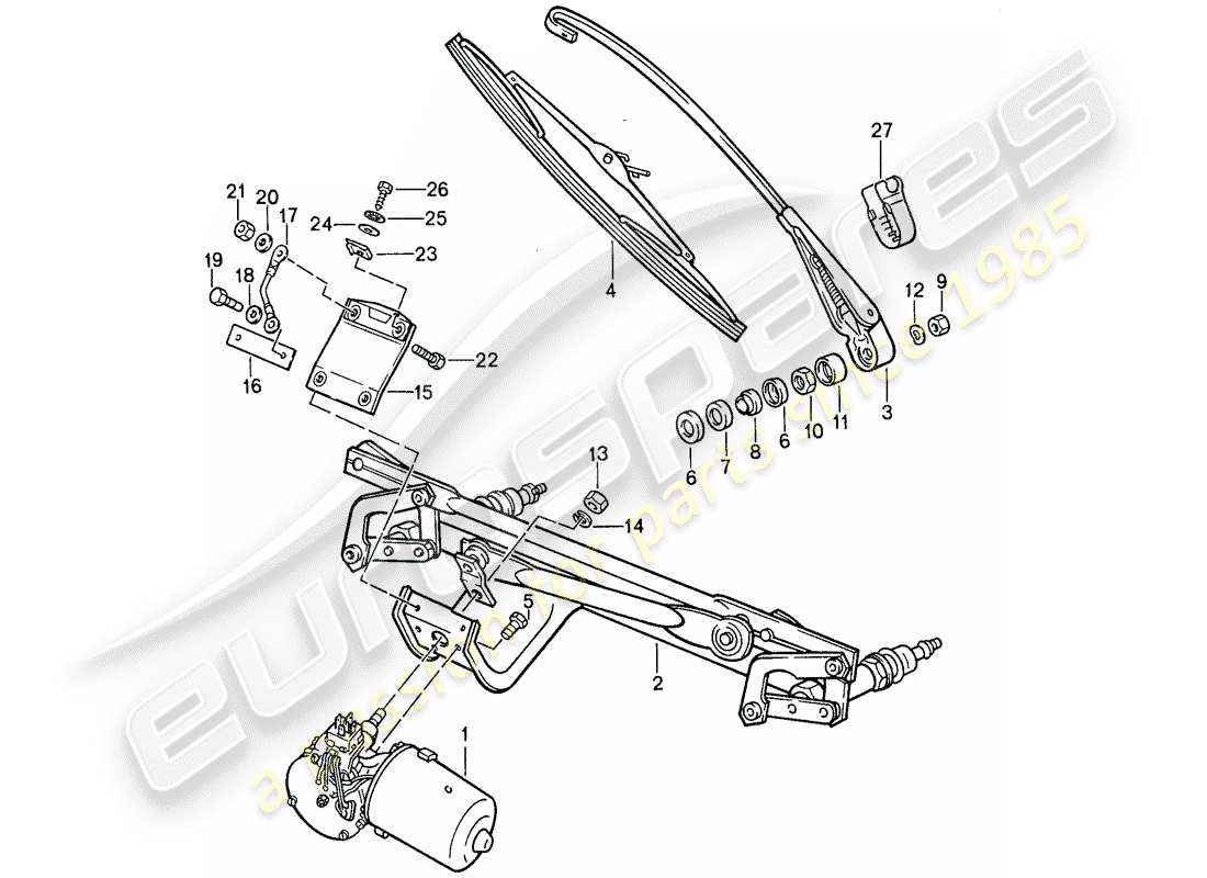 porsche 911 (1989) windscreen wiper system part diagram