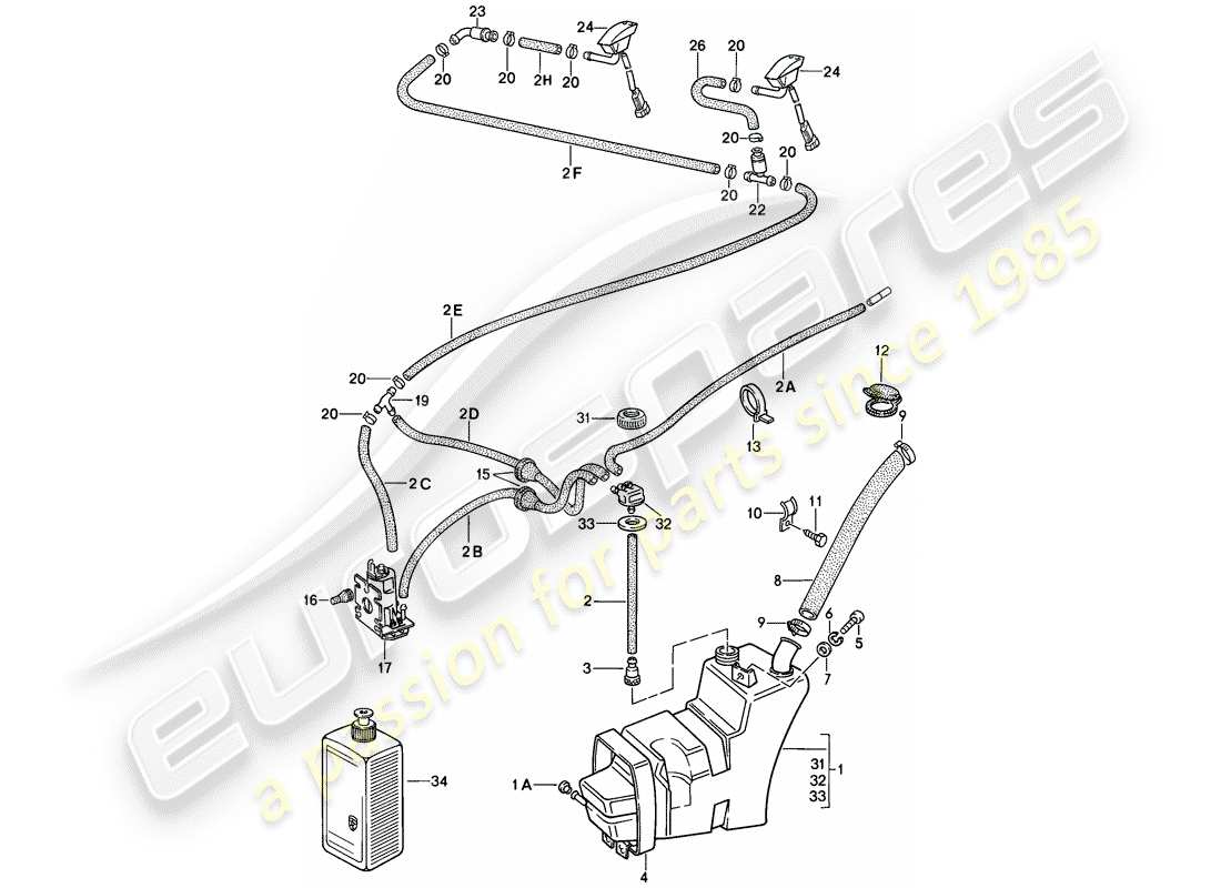 porsche 911 (1989) windshield washer unit part diagram