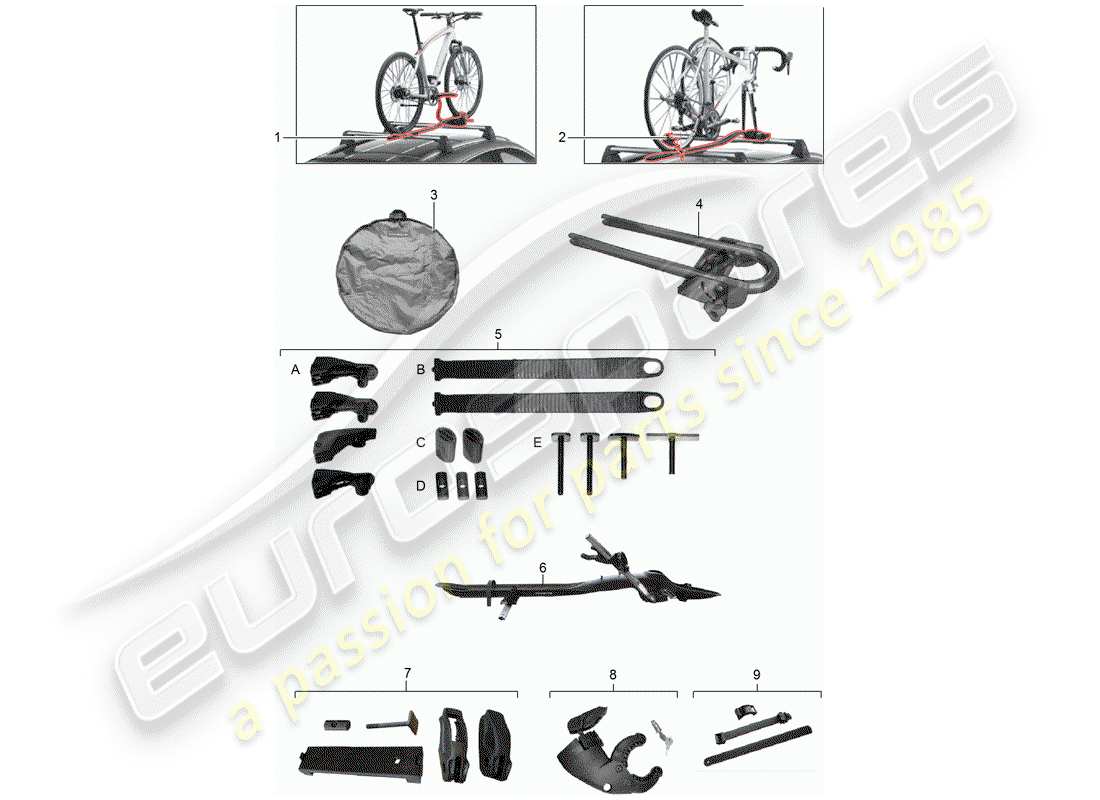 porsche tequipment cayenne (2020) bicycle carrier parts diagram