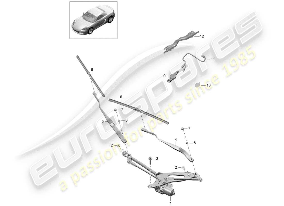porsche 718 boxster (2017) windshield wiper system compl. parts diagram