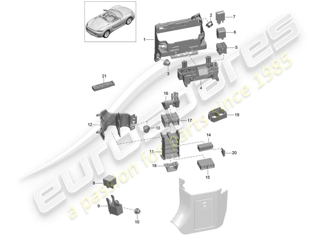 porsche 718 boxster (2019) fuse box/relay plate parts diagram