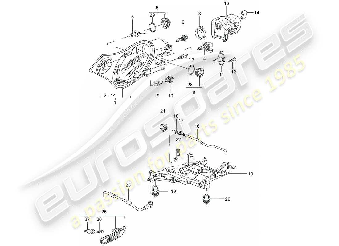 porsche 996 (2003) headlamp - turn signal repeater - d - mj 2002>> parts diagram