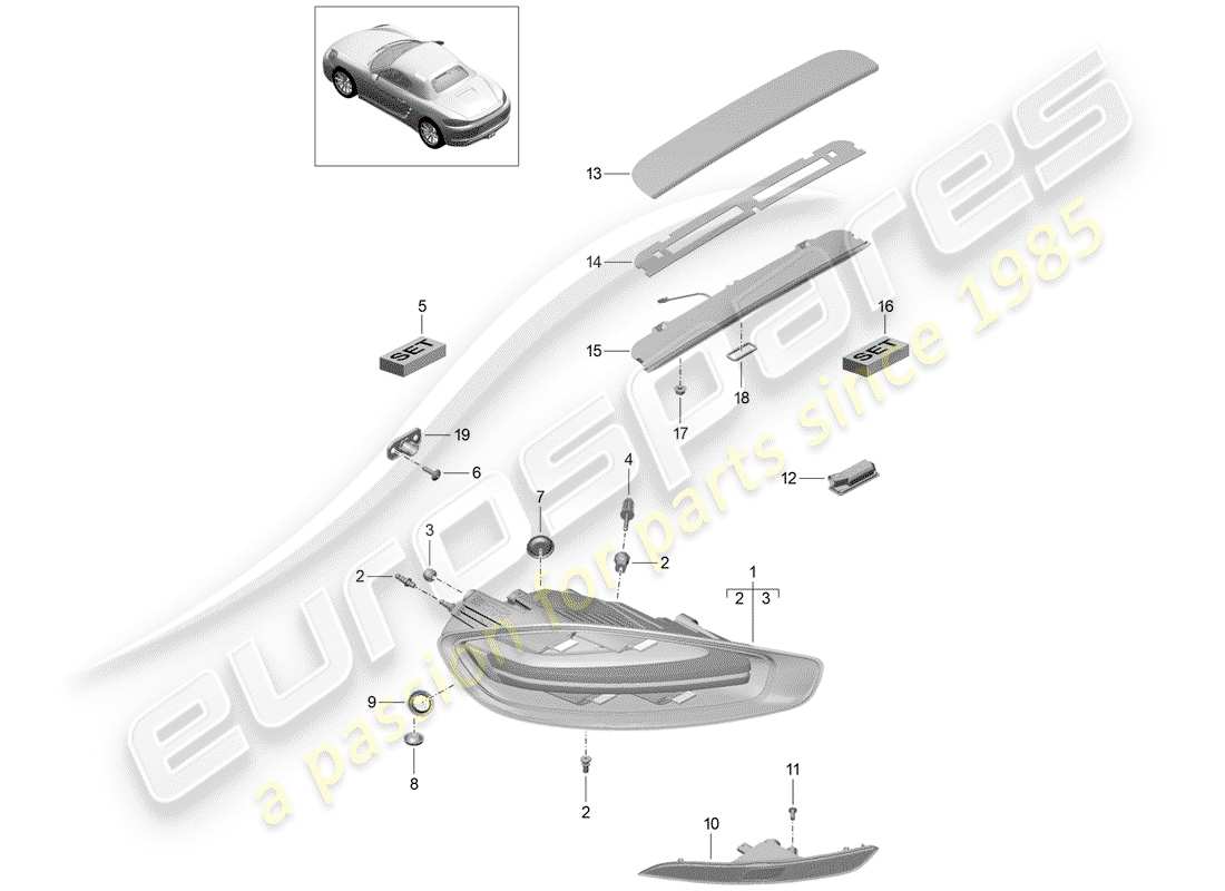 porsche 718 boxster (2017) rear light part diagram