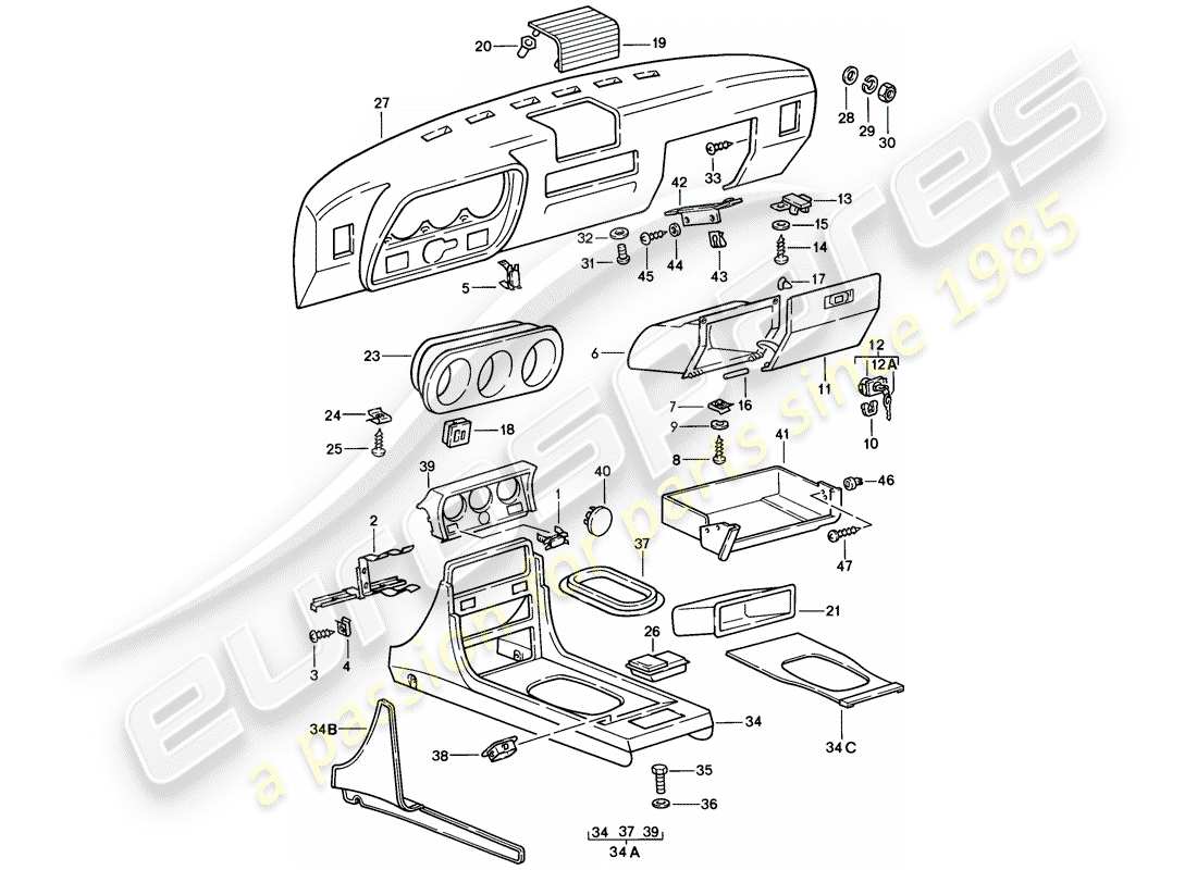 porsche 924 (1977) dashboard parts diagram