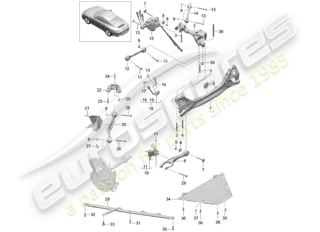 porsche 991 turbo (2016) rear axle parts diagram