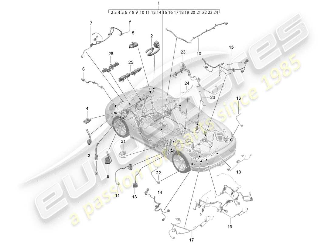 porsche 718 cayman (2020) wiring harnesses parts diagram