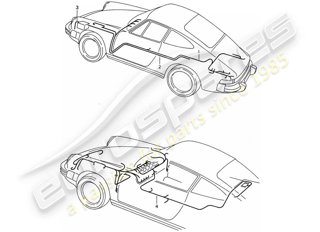 porsche 911 (1987) wiring harnesses - passenger compartment - starter battery - luggage compartment floor part diagram