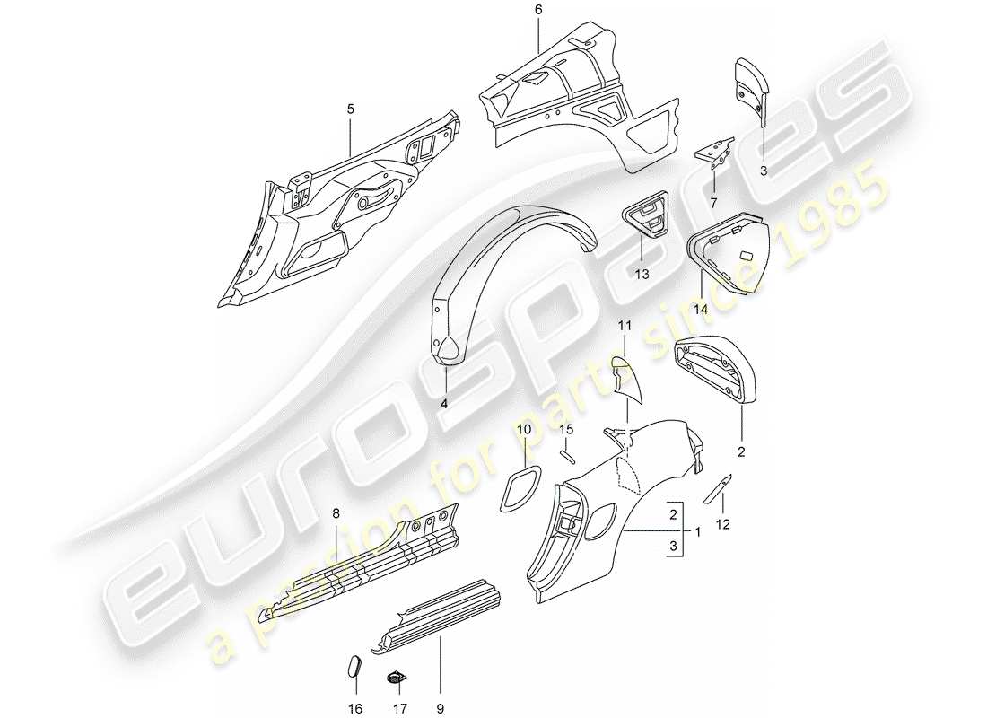 porsche boxster 986 (2002) side panel part diagram