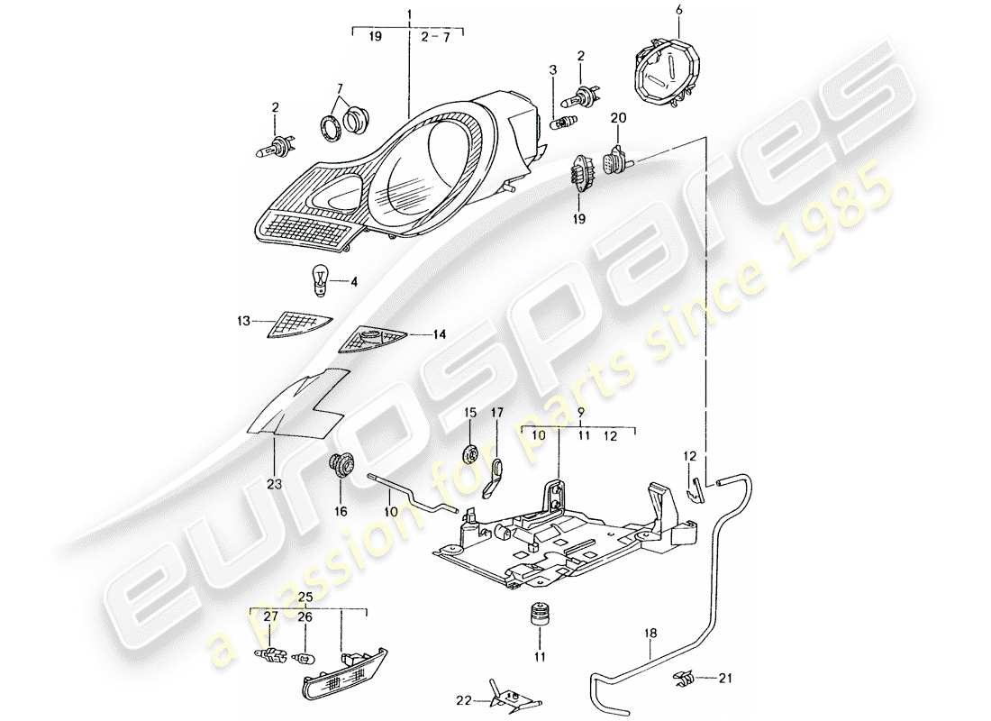 porsche boxster 986 (2003) headlamp - turn signal repeater parts diagram