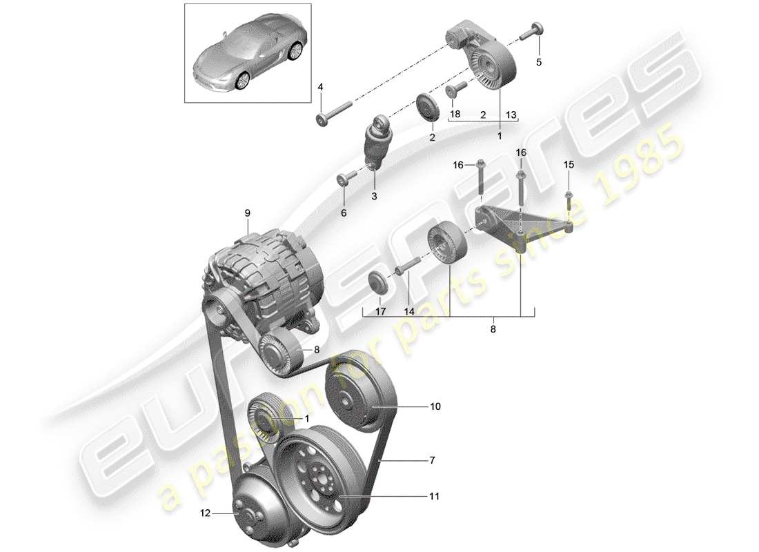 porsche 2016 belt tensioner part diagram