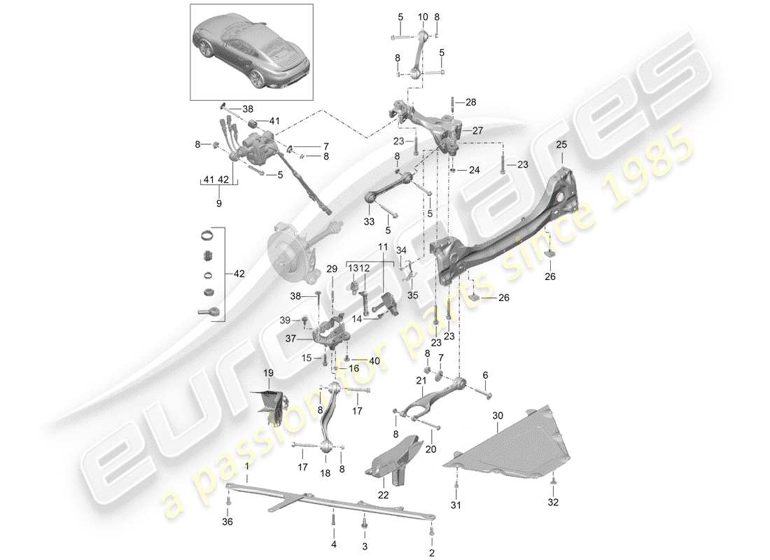 porsche 991 turbo (2019) rear axle parts diagram