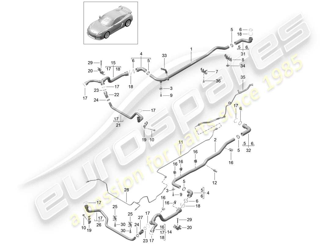 porsche 2016 water cooling 1 part diagram