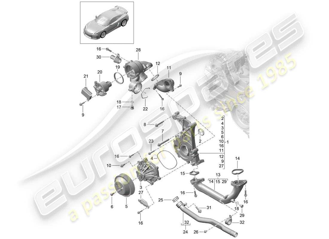 porsche 2016 water pump part diagram