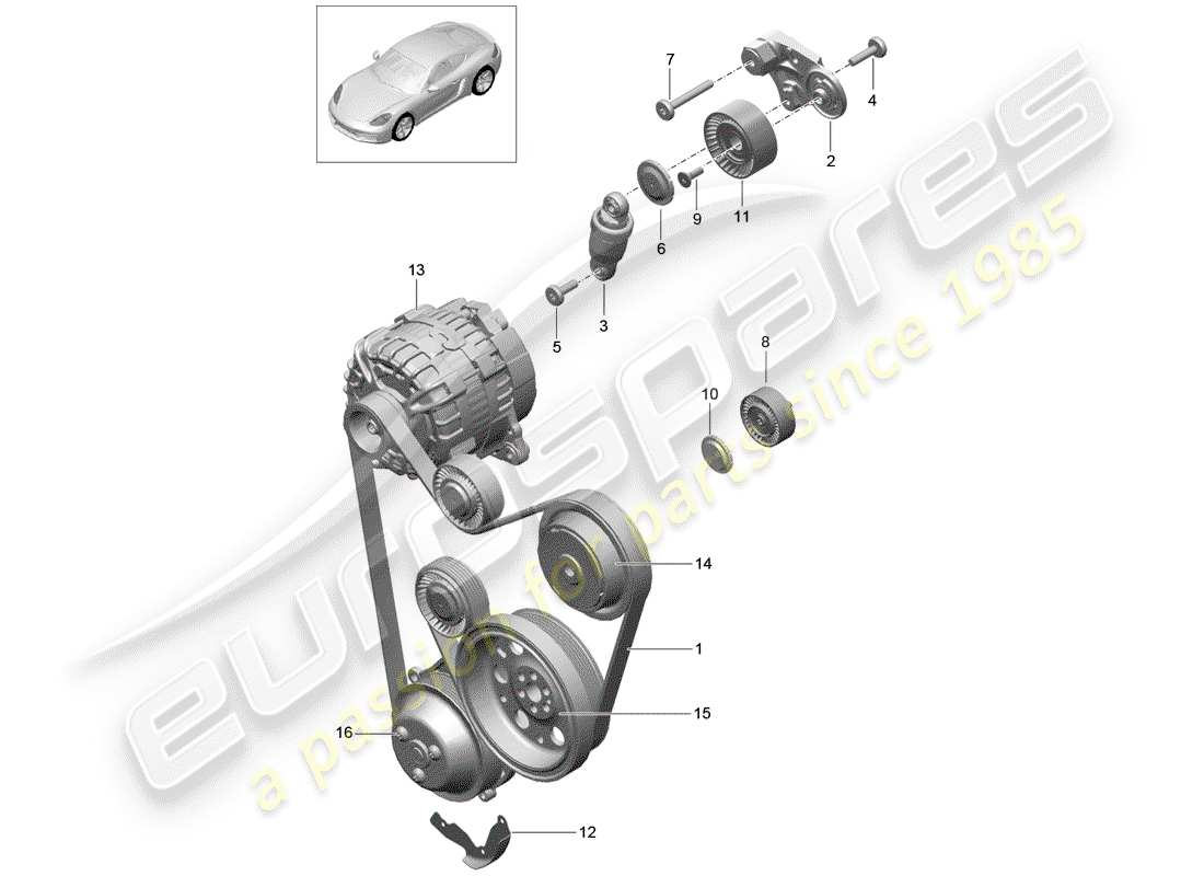 porsche 718 cayman (2017) belt tensioning damper parts diagram
