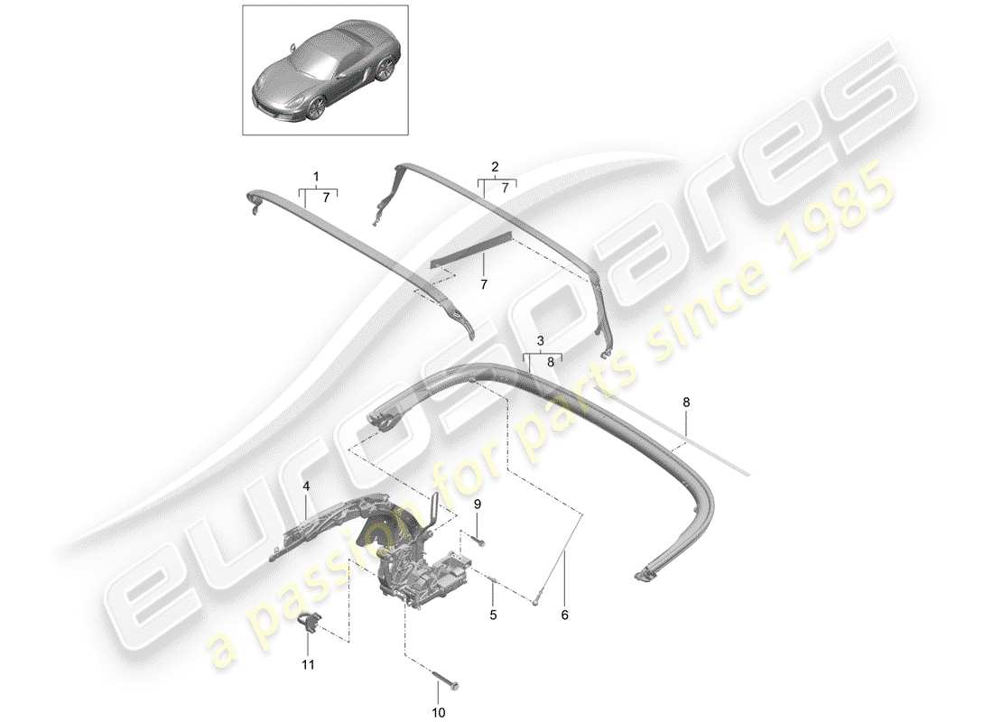 porsche boxster 981 (2016) top frame part diagram