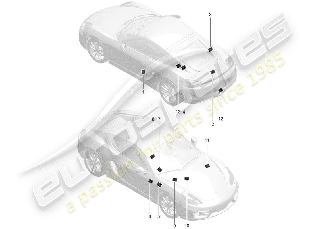 porsche cayman 981 (2014) signs/notices part diagram