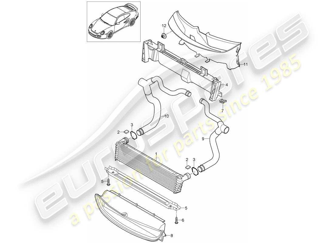 porsche 911 t/gt2rs (2011) radiator parts diagram