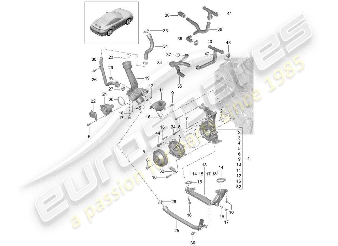 porsche 991 t/gt2rs water pump part diagram