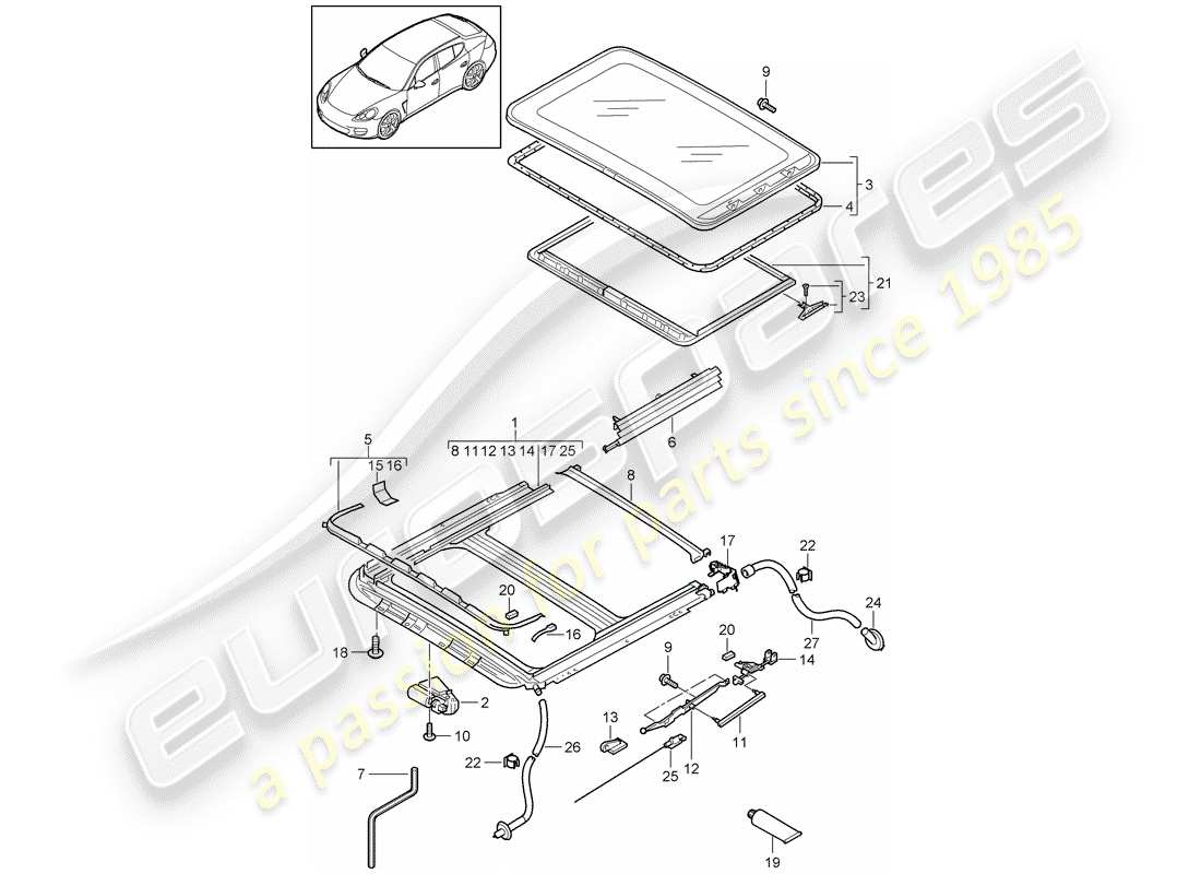 porsche panamera 970 (2016) sliding/tilting roof part diagram