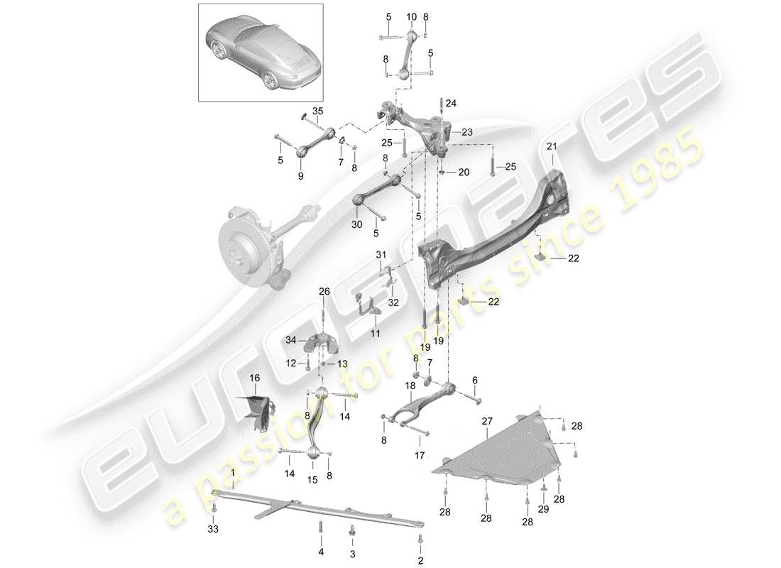 porsche 991 (2012) rear axle part diagram