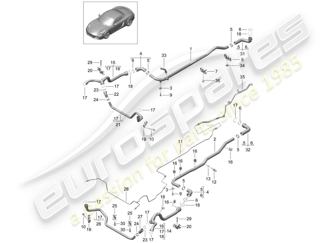 porsche boxster 981 (2016) water cooling 1 part diagram