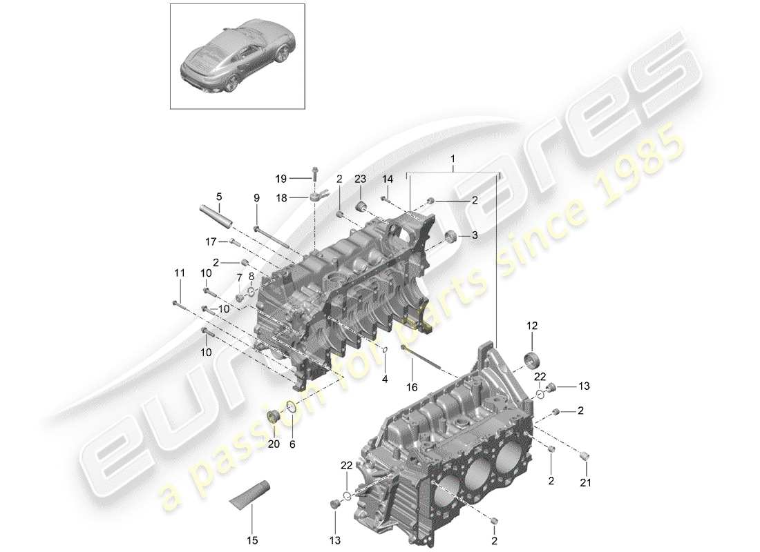 porsche 991 turbo (2016) crankcase parts diagram