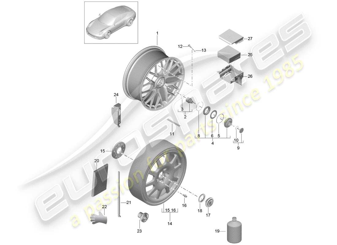 porsche 991 (2012) wheels part diagram