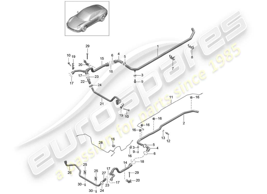 porsche 991 (2013) water cooling 2 part diagram