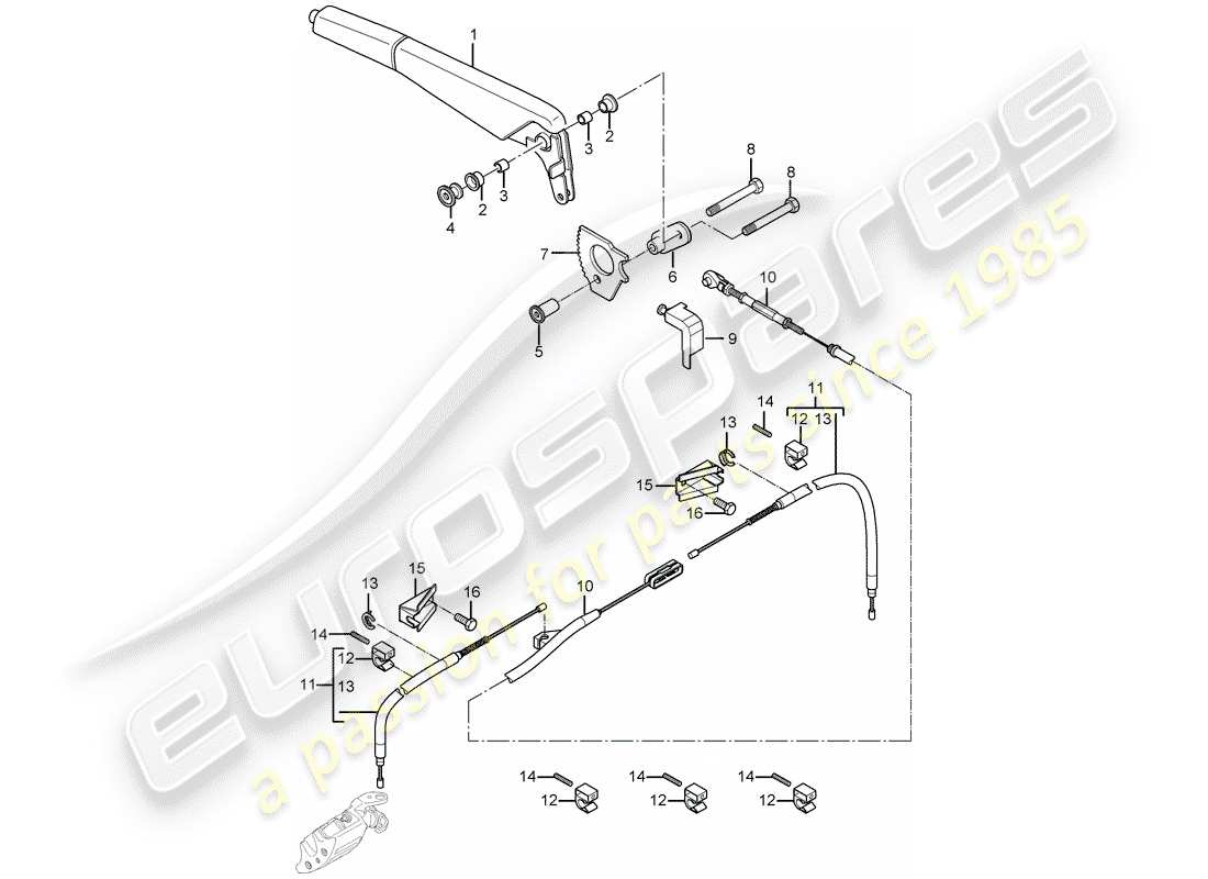 porsche carrera gt (2006) handbrake - actuator parts diagram