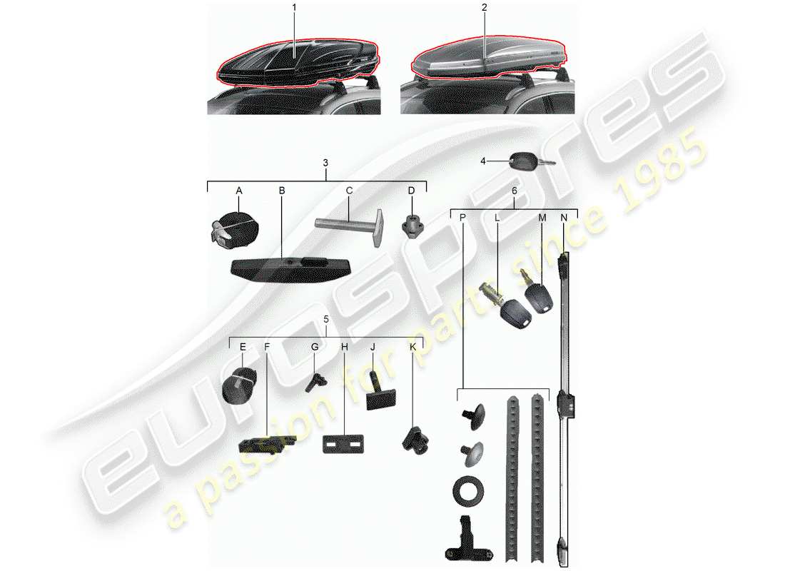 porsche tequipment macan (2014) roof box parts diagram
