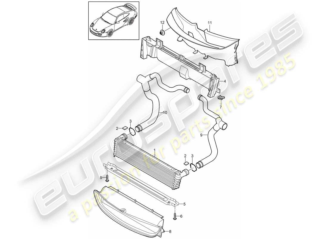 porsche 911 t/gt2rs (2011) radiator parts diagram