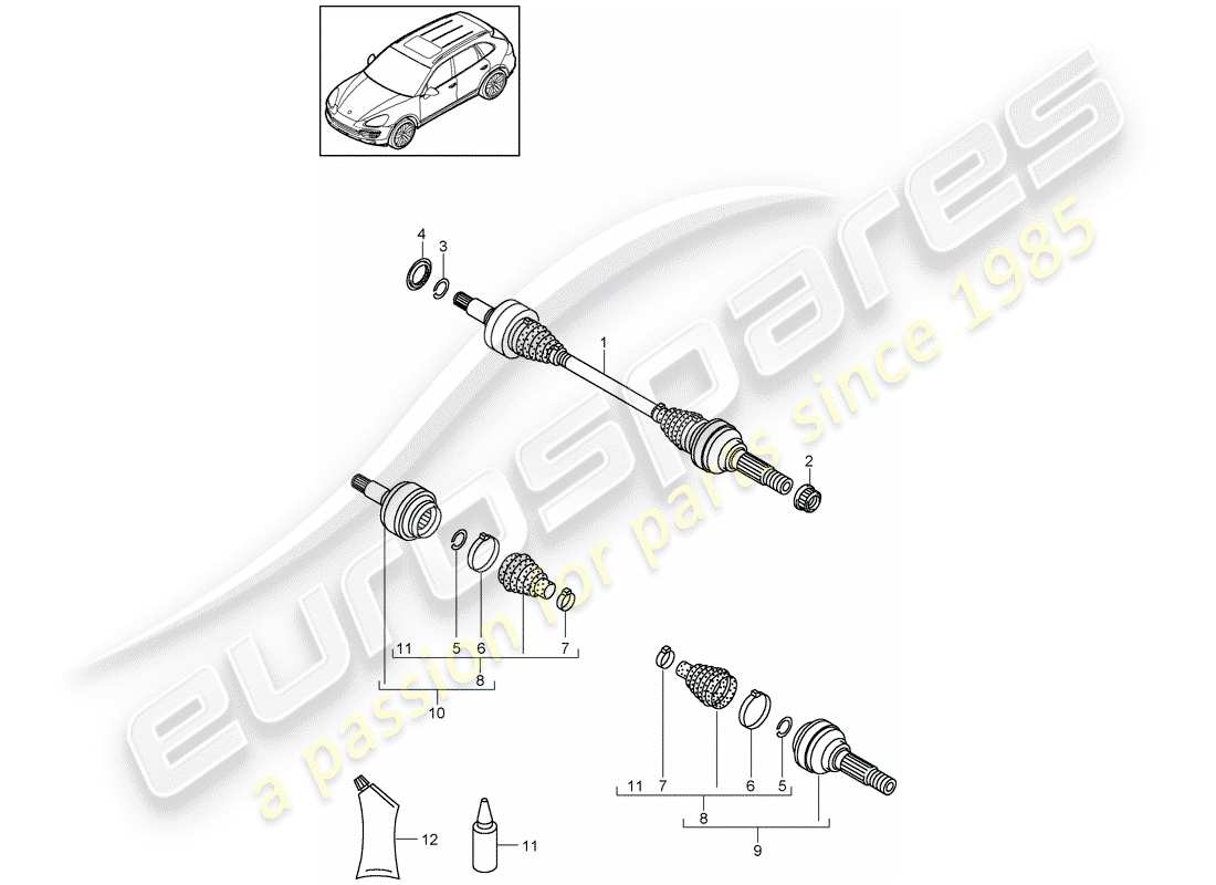 porsche cayenne e2 (2012) drive shaft part diagram