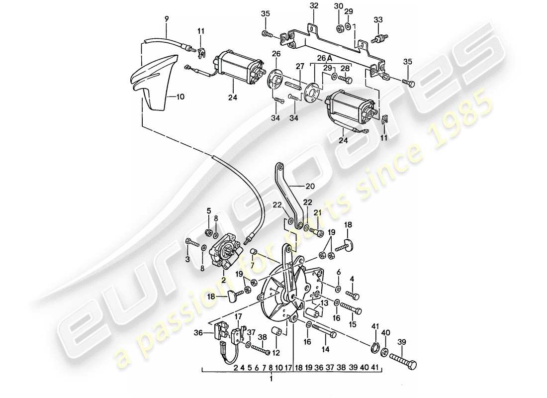 porsche 1988 (911) convertible top - driving mechanism parts diagram