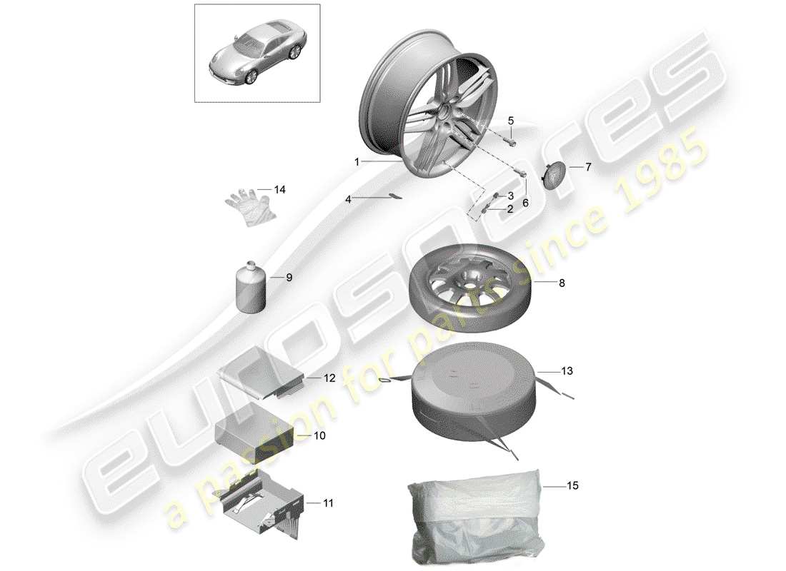 porsche 991 (2013) wheels parts diagram