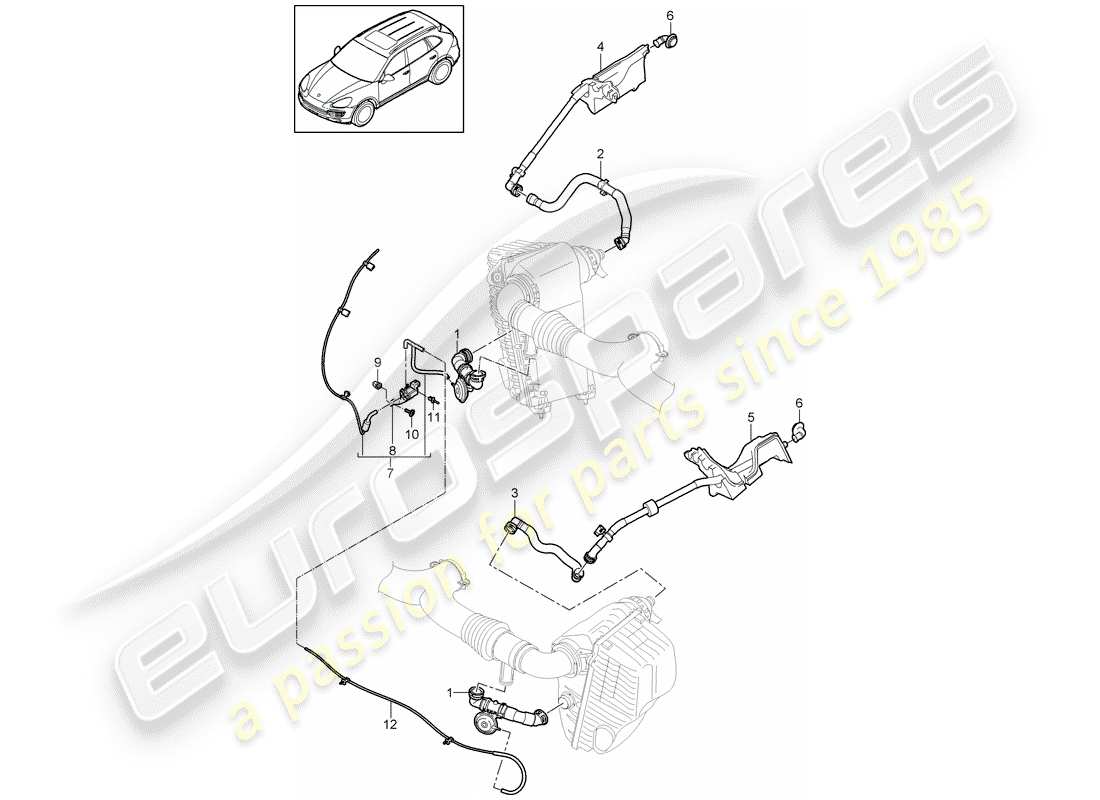 porsche cayenne e2 (2018) air cleaner with connecting part diagram