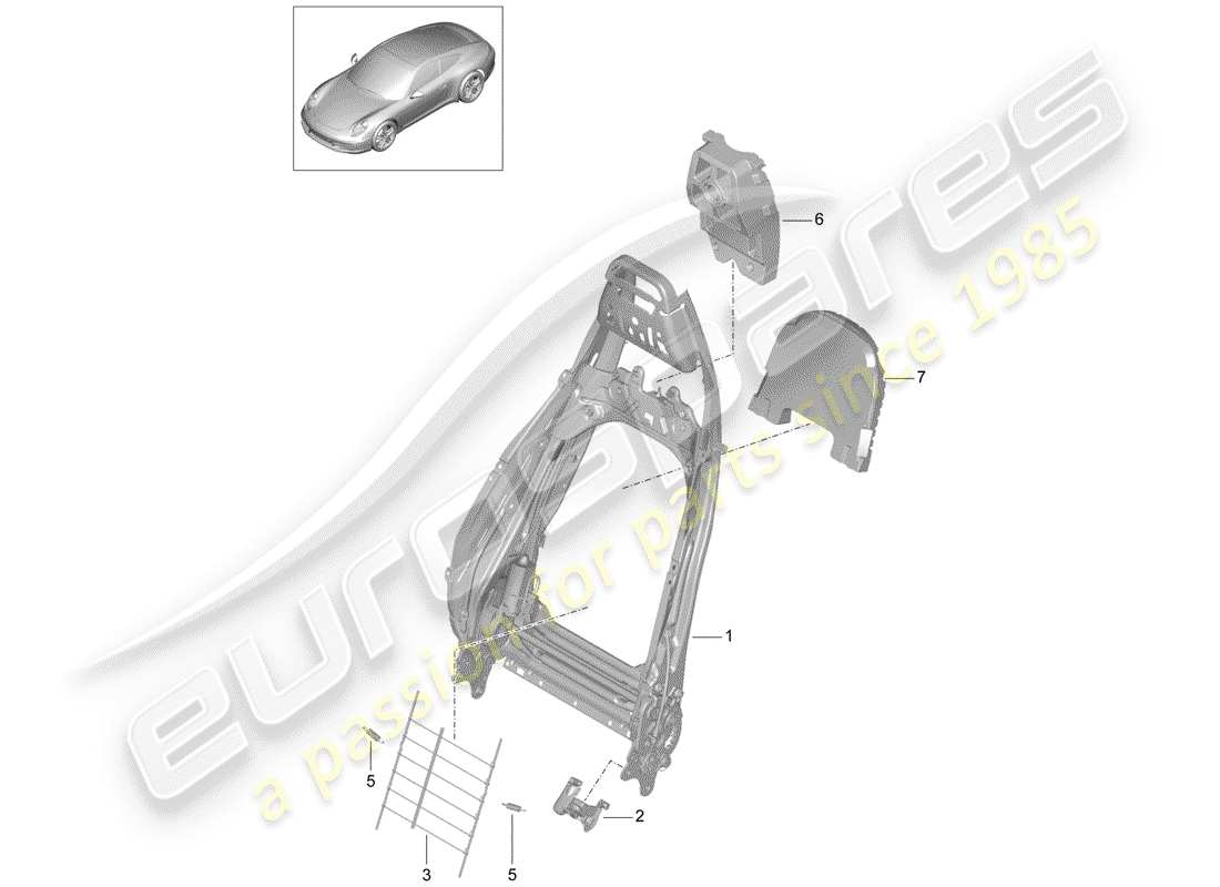 porsche 991 (2013) frame - backrest parts diagram