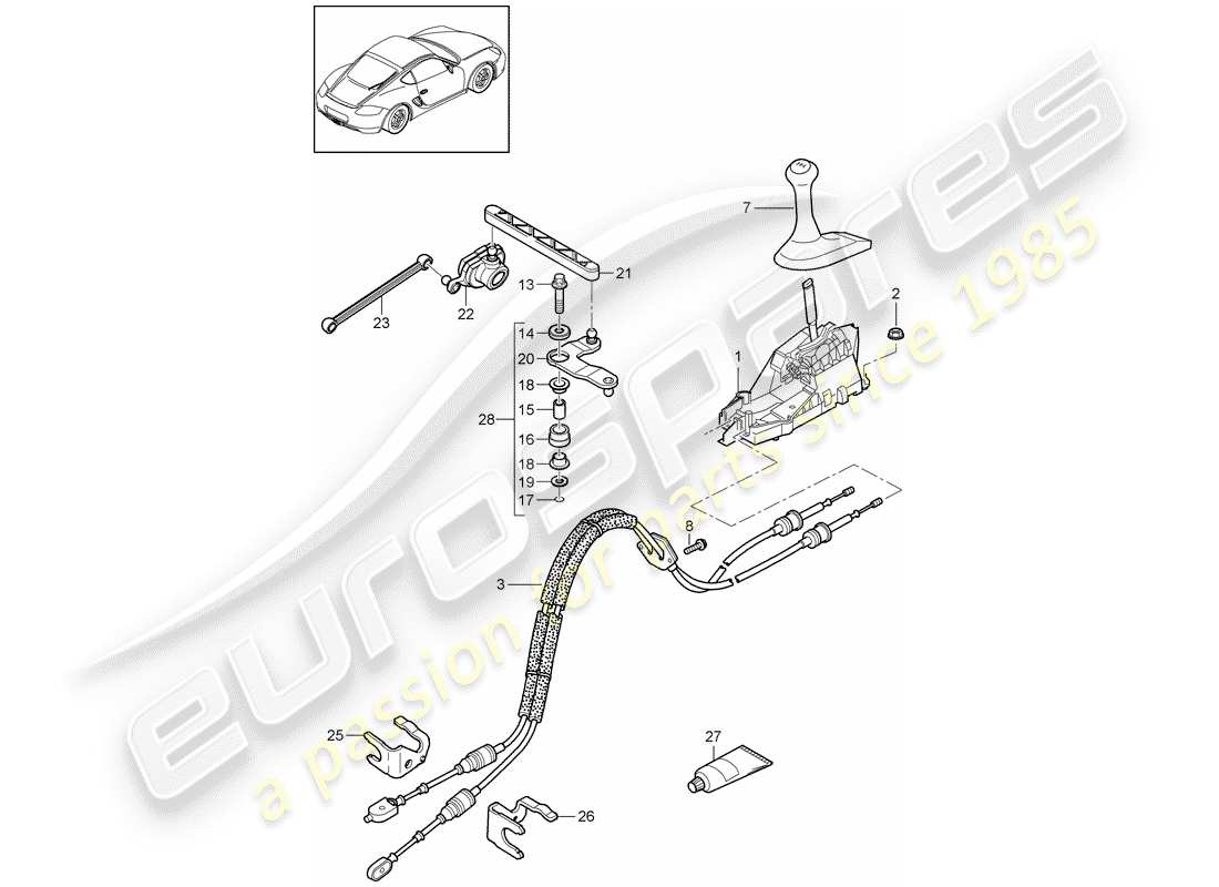 porsche cayman 987 (2010) transmission control parts diagram