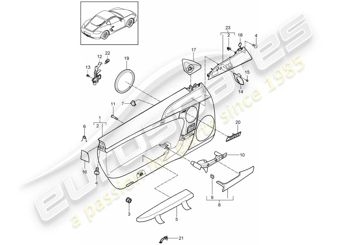 porsche cayman 987 (2010) door panel parts diagram