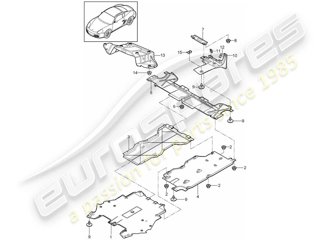 porsche cayman 987 (2010) trims parts diagram