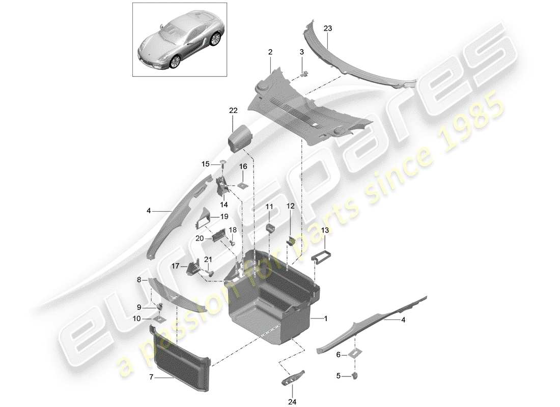 porsche cayman 981 (2014) luggage compartment parts diagram