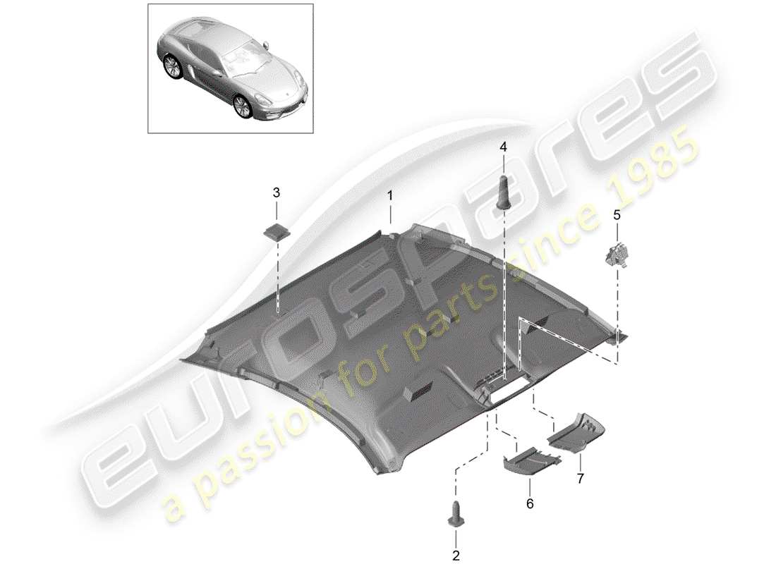 porsche cayman 981 (2014) roof trim panel parts diagram