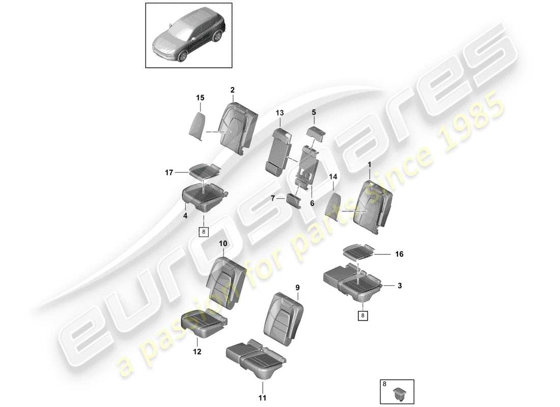 porsche cayenne e3 (2018) seat parts diagram