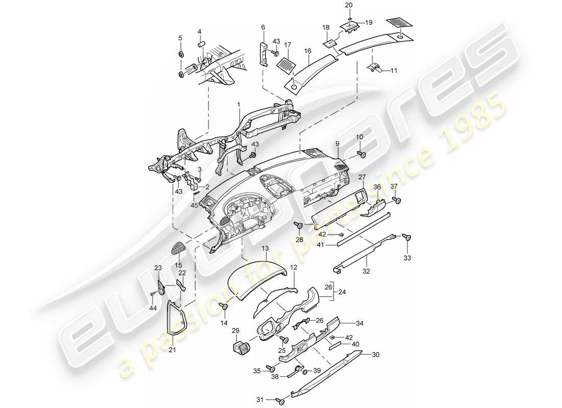 porsche cayenne (2003) dash panel trim part diagram