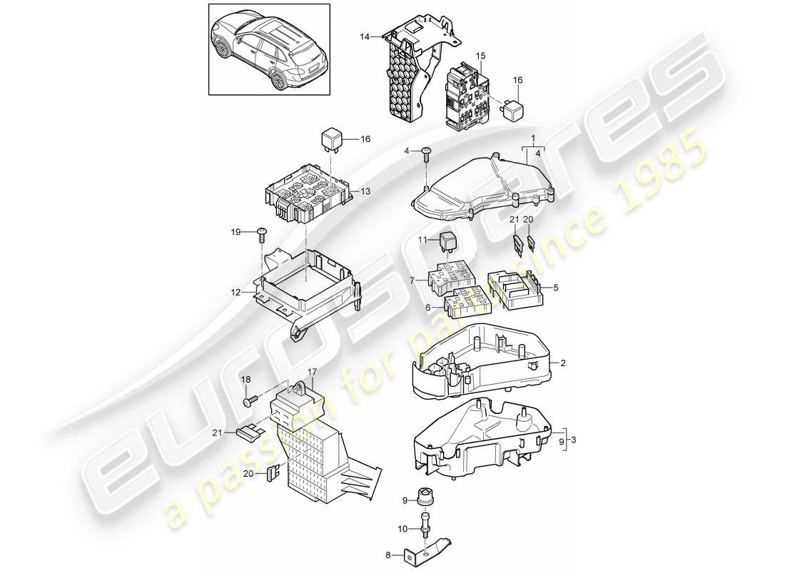 porsche cayenne e2 (2017) fuse box/relay plate parts diagram