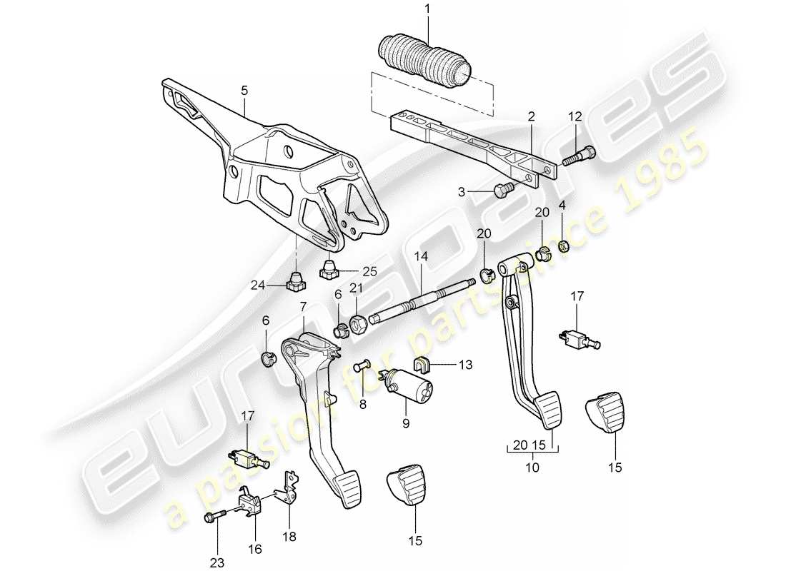 porsche cayman 987 (2008) pedals part diagram