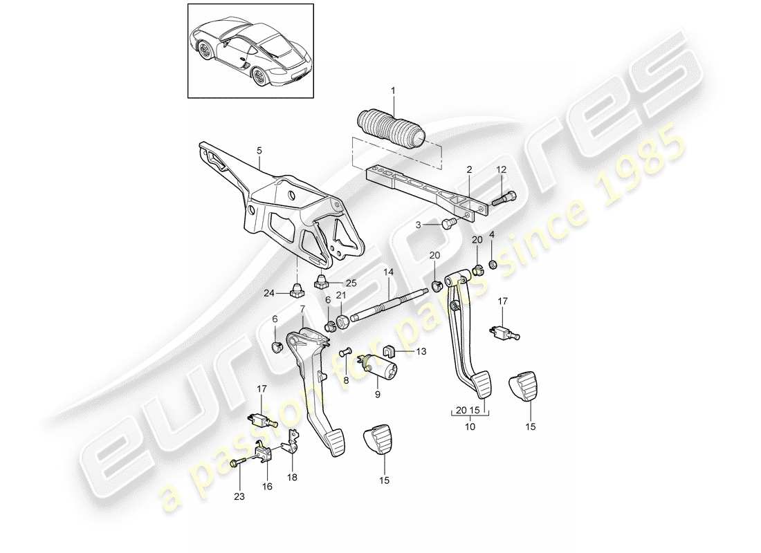porsche cayman 987 (2009) pedals part diagram