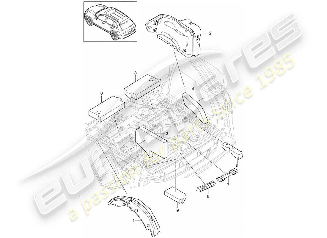 porsche cayenne e2 (2013) sound absorber part diagram