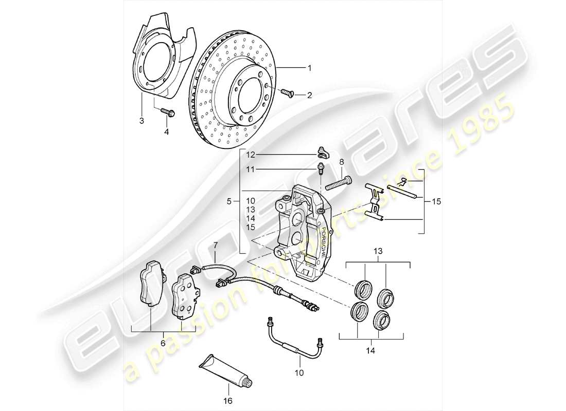 porsche cayman 987 (2010) disc brakes parts diagram