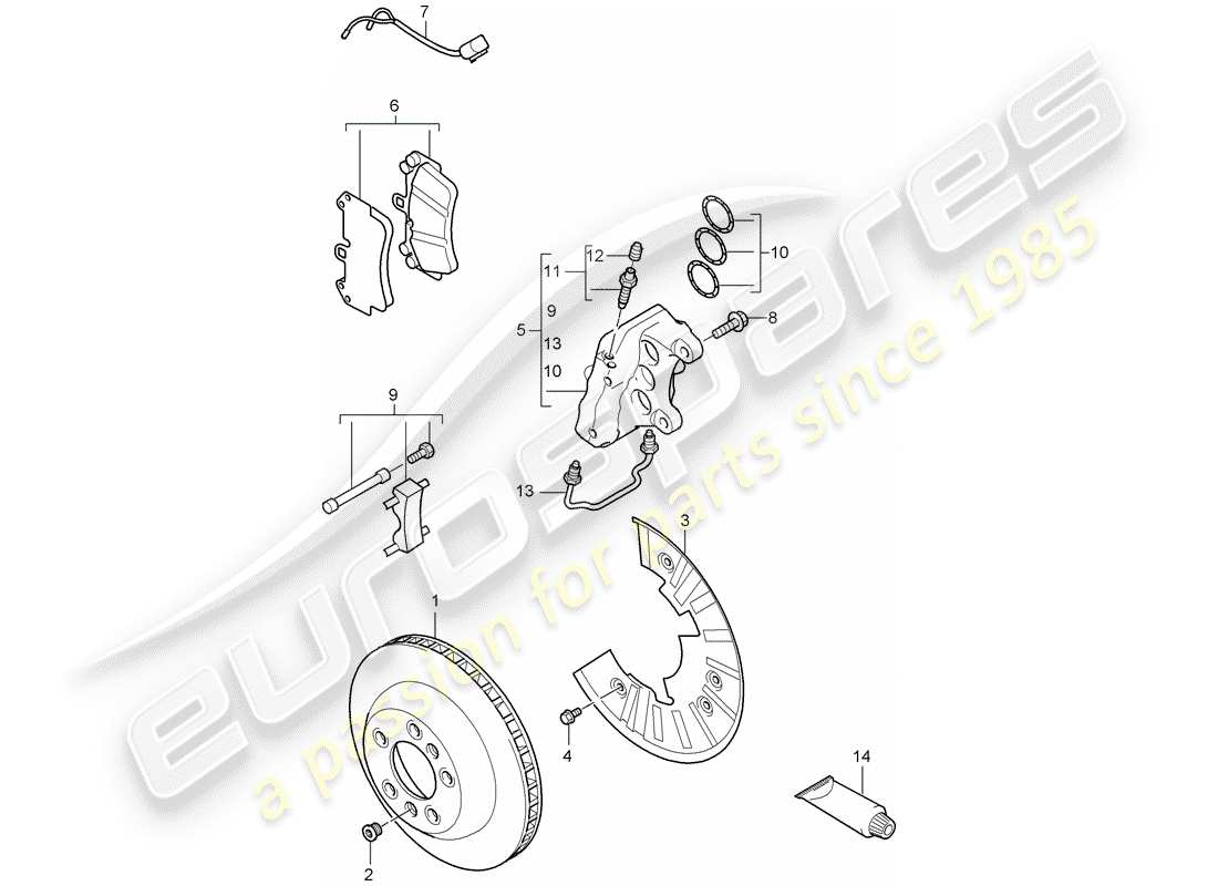 porsche cayenne (2007) disc brakes parts diagram